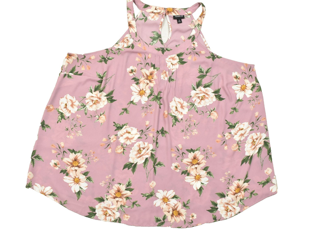 Torrid Top 3 3X Purple Floral Halter High Neck Pleated Sleeveless Chiffon Blouse
